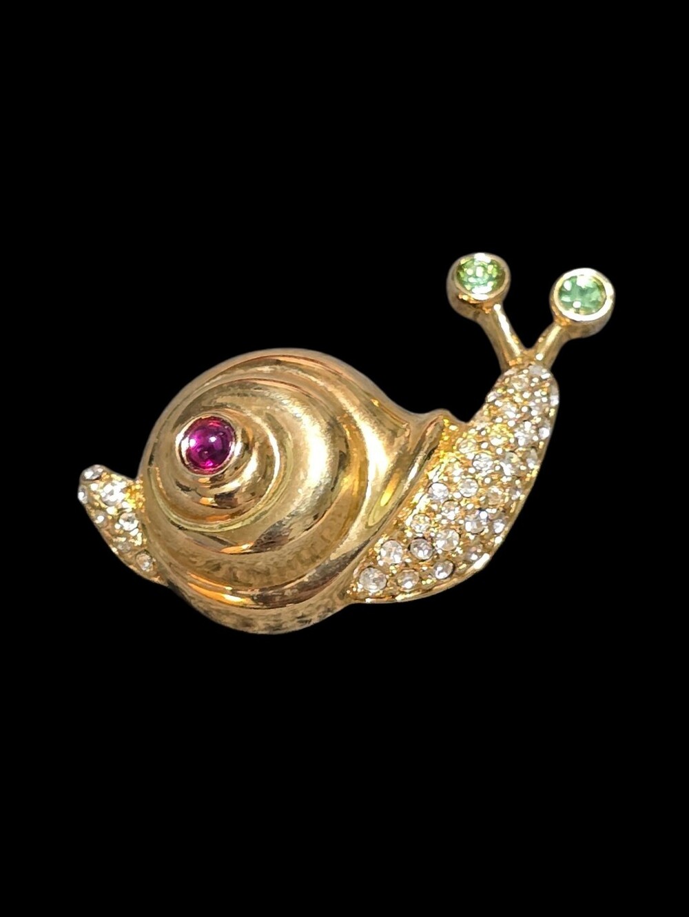 Vintage | Gold-Tone Green & Pink Crystal Snail Brooch